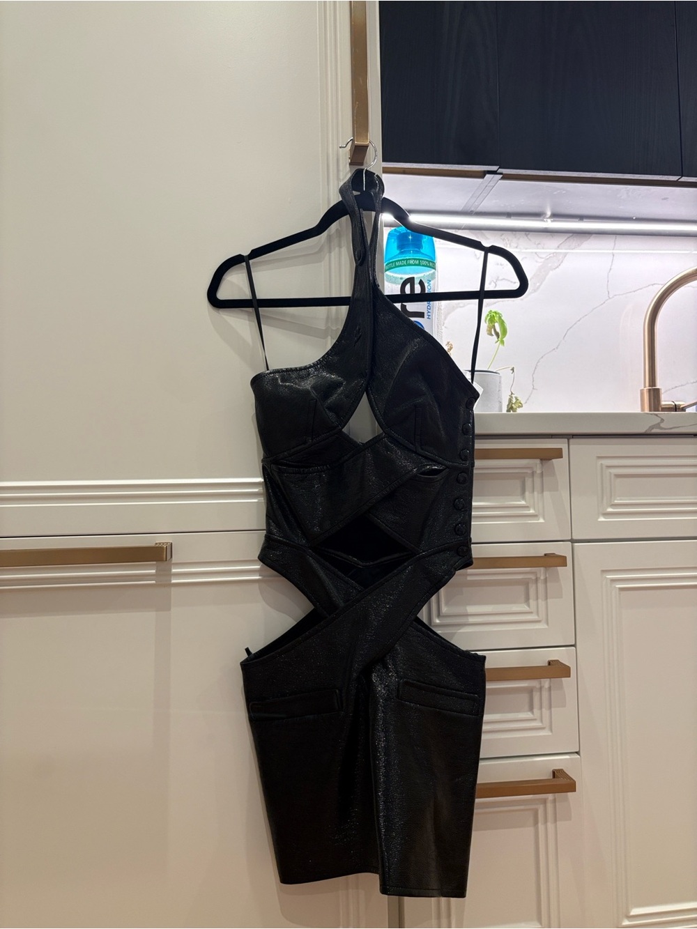 Black Asymmetrical Cutout Mini Dress
